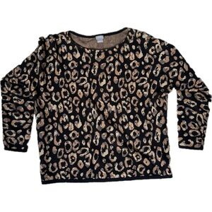 Chico’s Women’s Pullover Sweater Embellished Animal Print Black Brown Size 3 /XL
